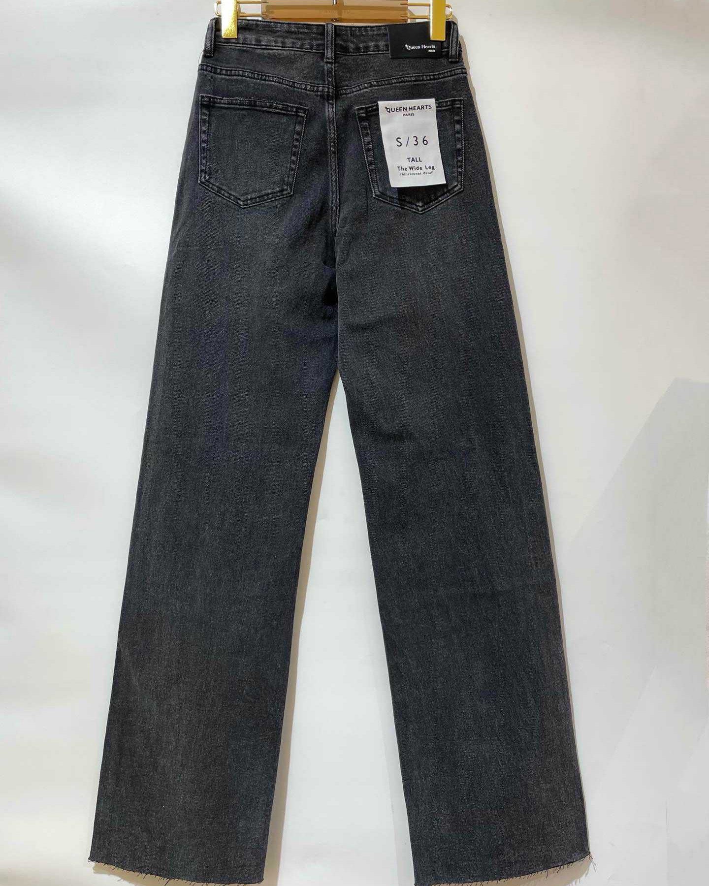 Queen Hearts | Wide leg, Straight jeans met Stras Revi Zwart