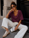 Basic T-shirt V-hals Milly Aubergine
