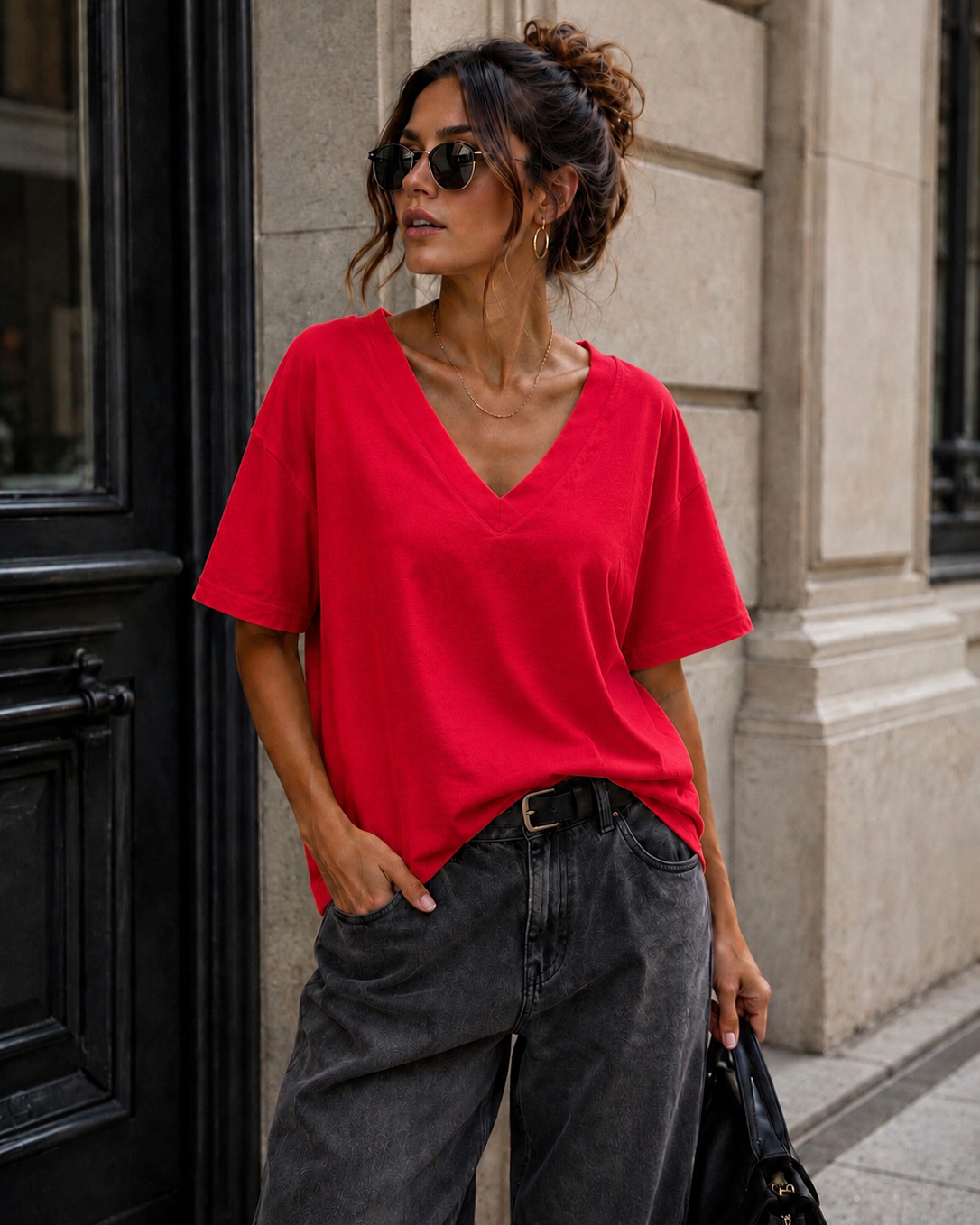 Basic T-shirt V-hals Milly in rood