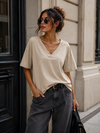 Basic T-shirt V-hals Milly Taupe