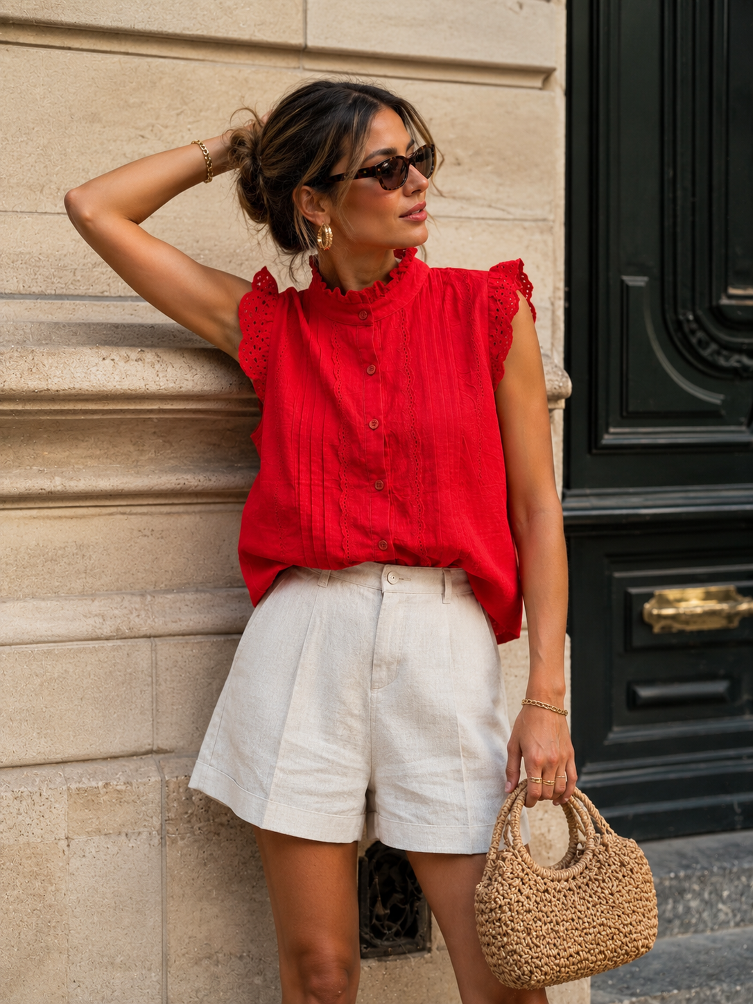 Blouse met kant Nance in rood