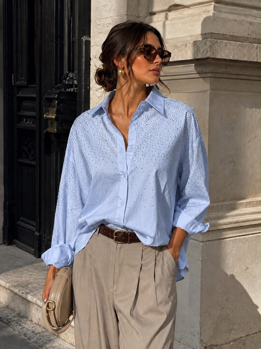 Blouse met strass Yazz in lichtblauw
