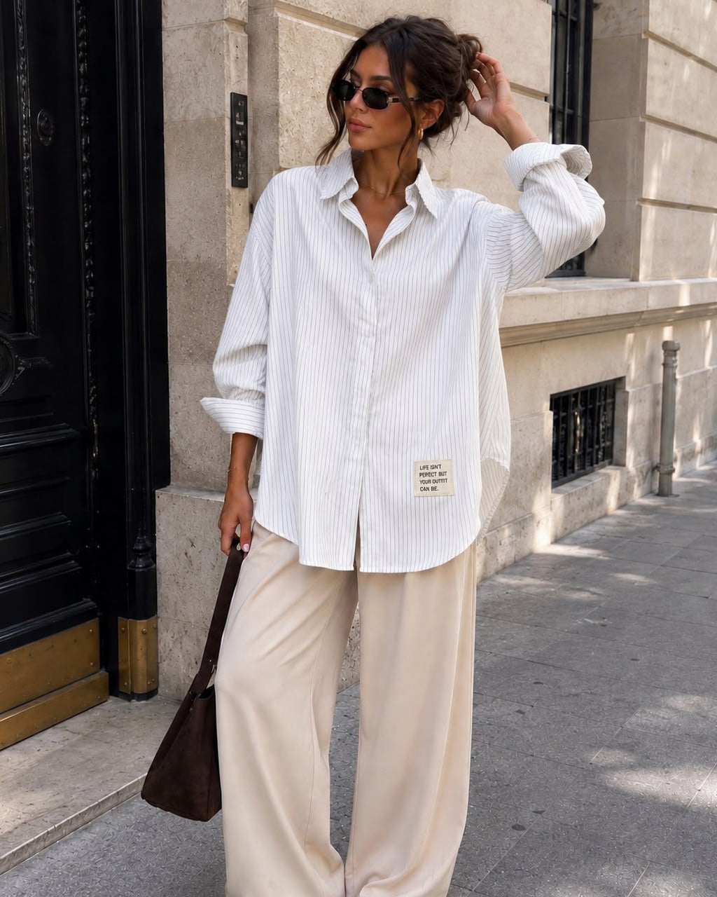 Blouse met streepjes isn't Perfect in roomwit, extra aanzicht 2