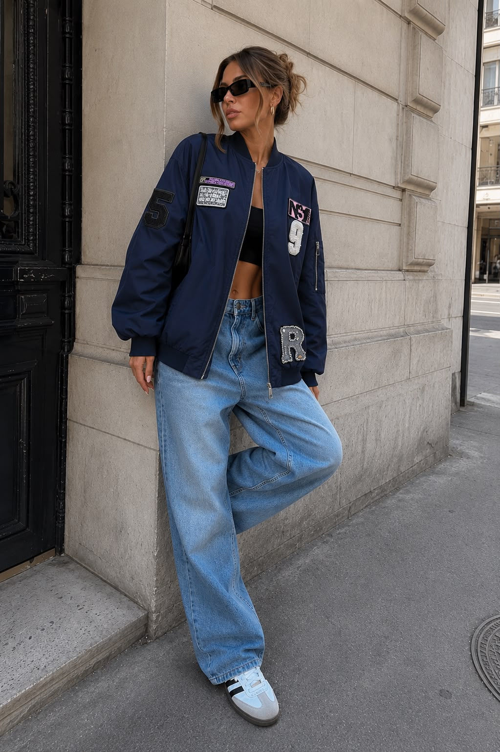 Bomberjacket met patches Gigi in donkerblauw