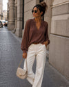 Blouse met open mouwen Nataly Bruin