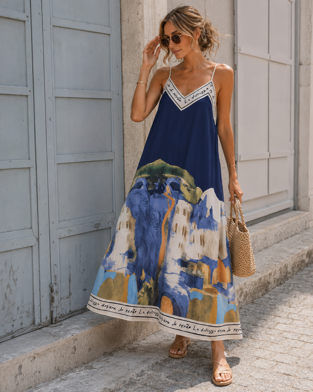 Lange jurk met print Eve Donkerblauw