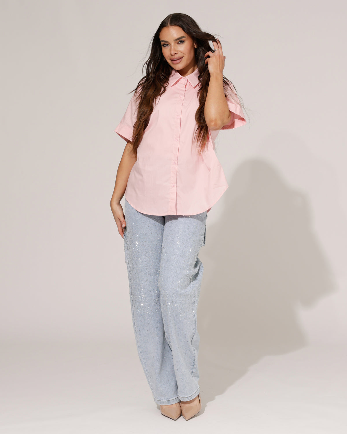 Effen blouse korte mouwen Lilly in roze, extra aanzicht 3