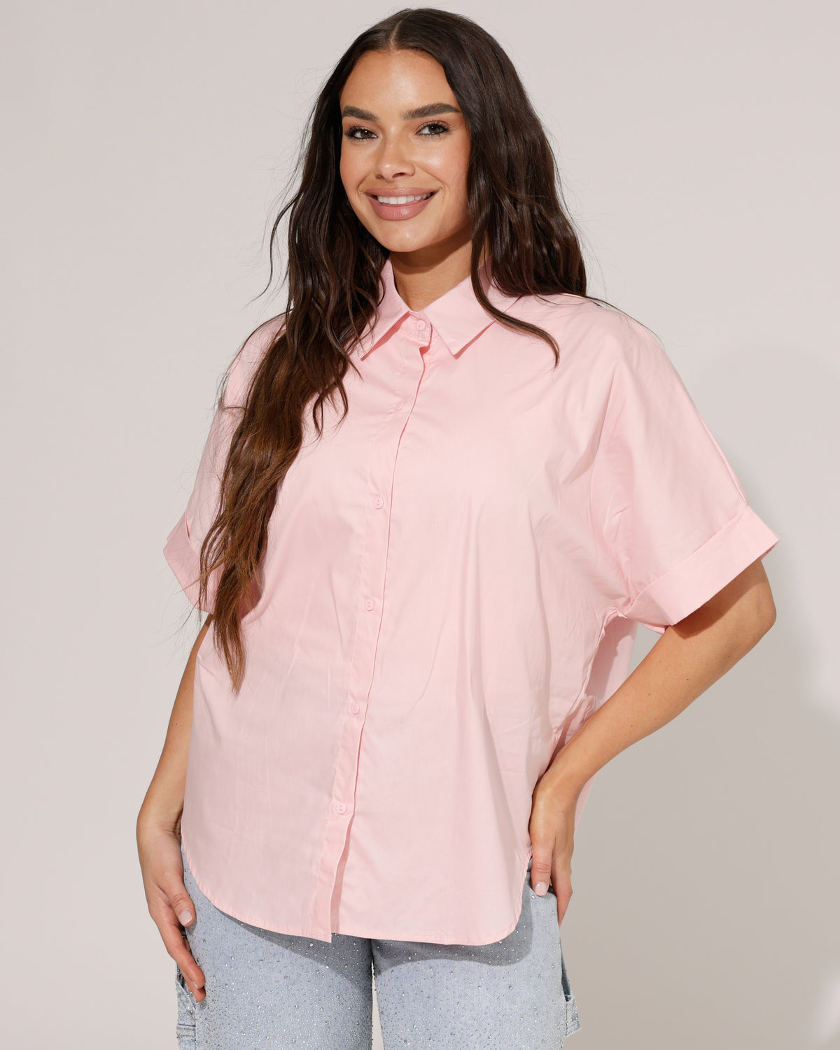 Effen blouse korte mouwen Lilly in roze, extra aanzicht 4