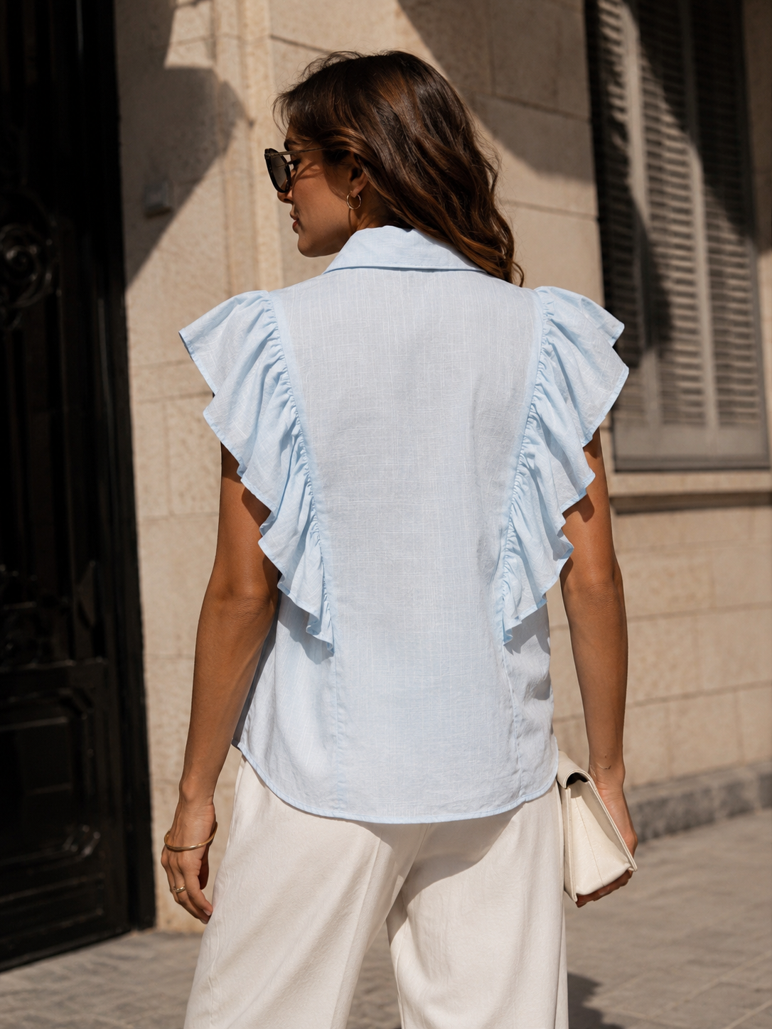 Effen blouse Marly in lichtblauw, extra aanzicht 3