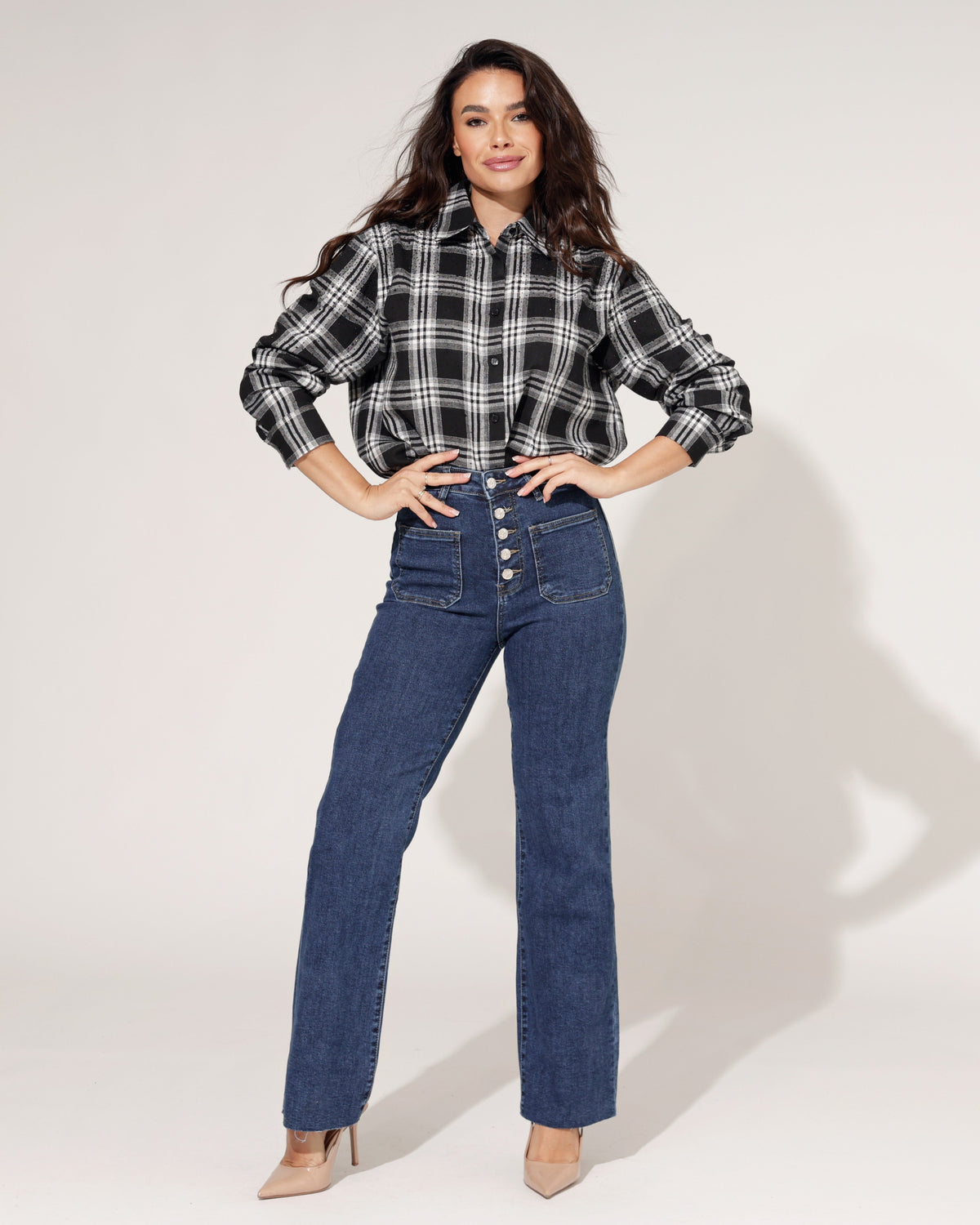 Folyrose Wide leg jeans Iris-D in donkerblauw