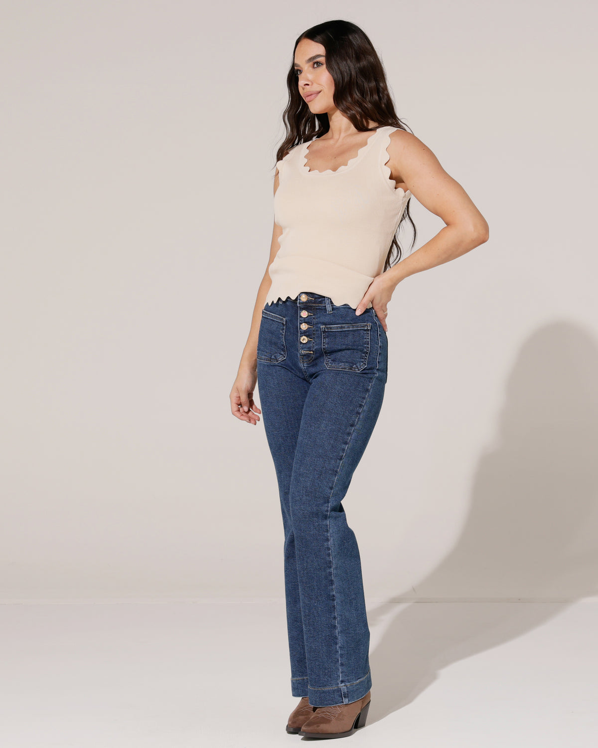 Folyrose Wide leg jeans Mika-D in donkerblauw