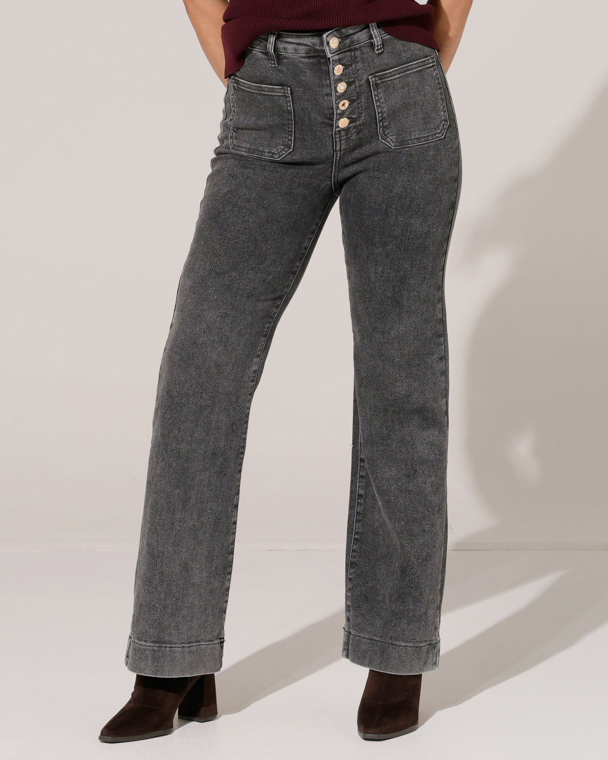 Folyrose Wide leg jeans Mika-S2 in donkergrijs