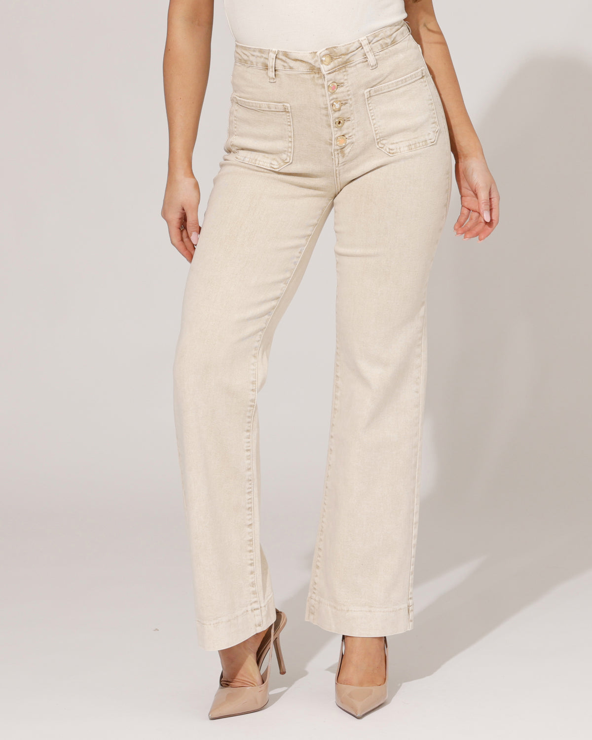 Folyrose Wide leg jeans Mika-YC in zand