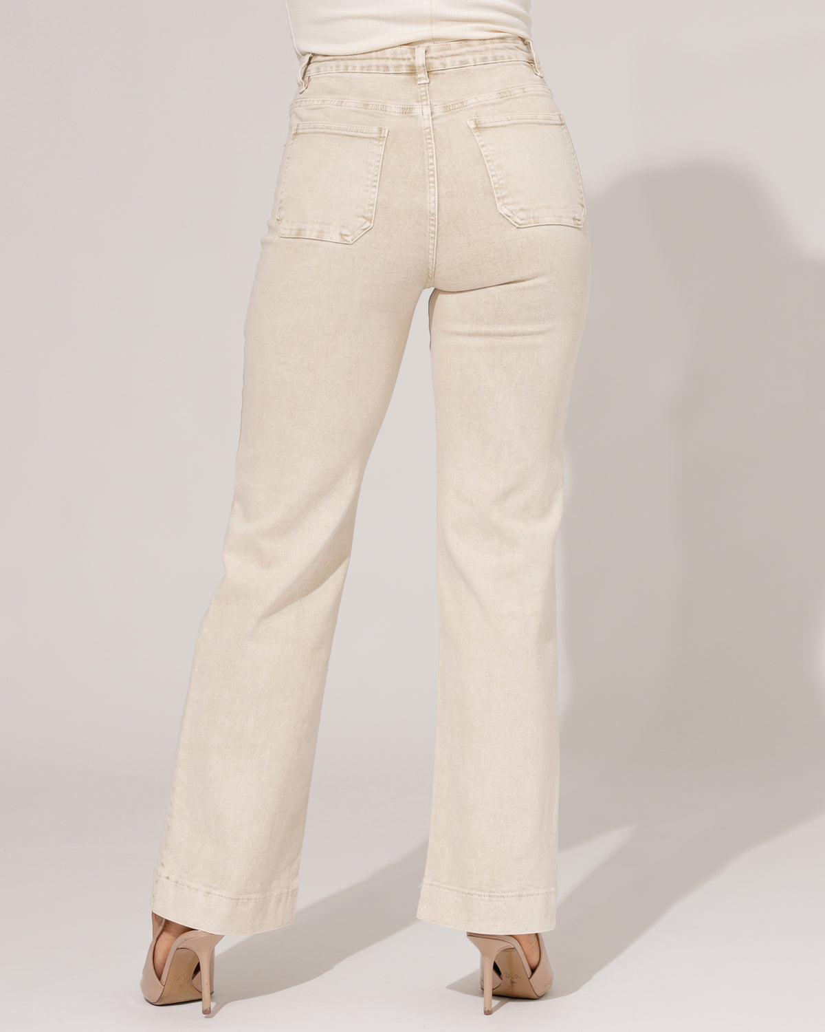 Folyrose Wide leg jeans Mika-YC in zand, extra aanzicht 3