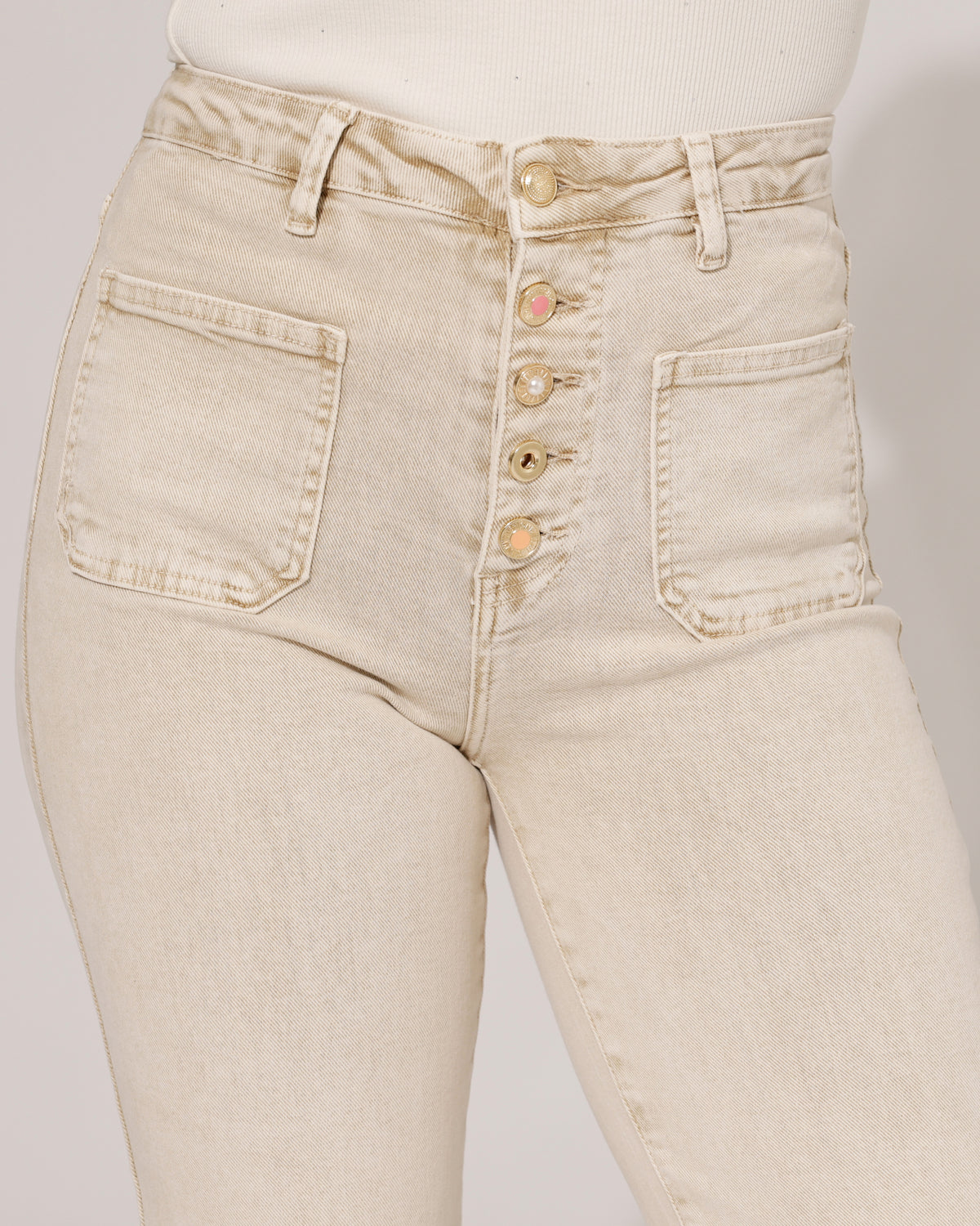 Folyrose Wide leg jeans Mika-YC in zand, extra aanzicht 5