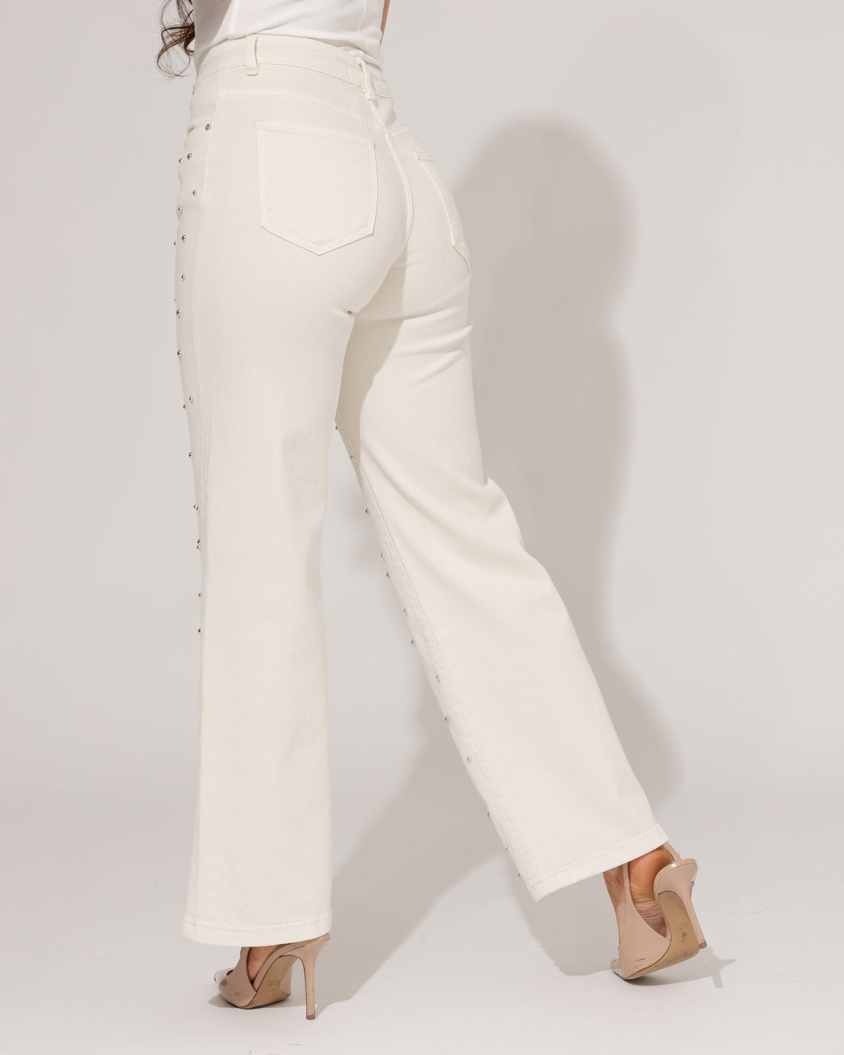 Folyrose Wide leg jeans Nola-C in beige, extra aanzicht 3