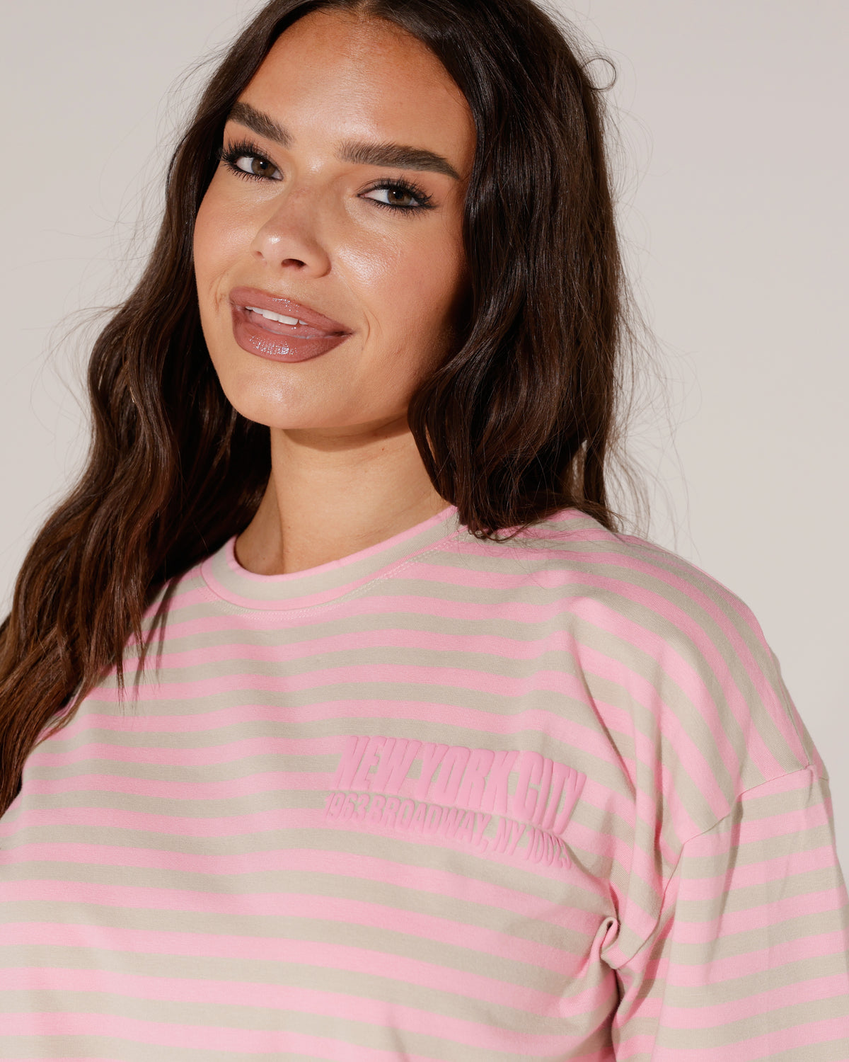 Gestreept T-shirt New York Broadway in roze, extra aanzicht 3