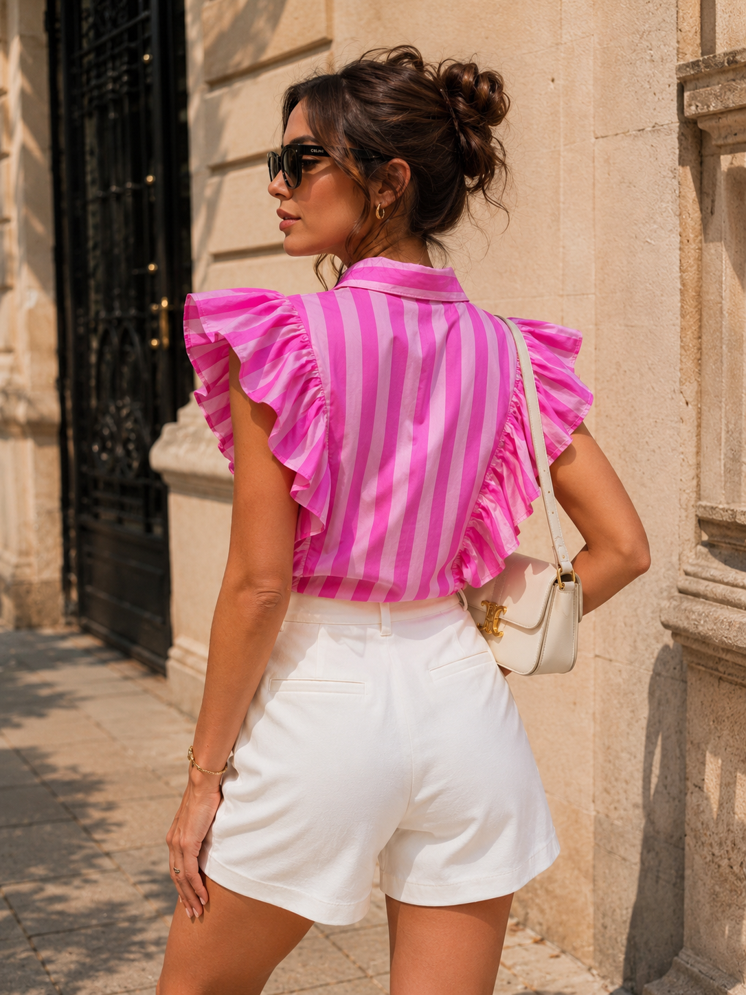 Gestreepte blouse Maris in fuchsia, extra aanzicht 2