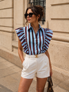 Gestreepte blouse Maris Lichtblauw/ Aubergine