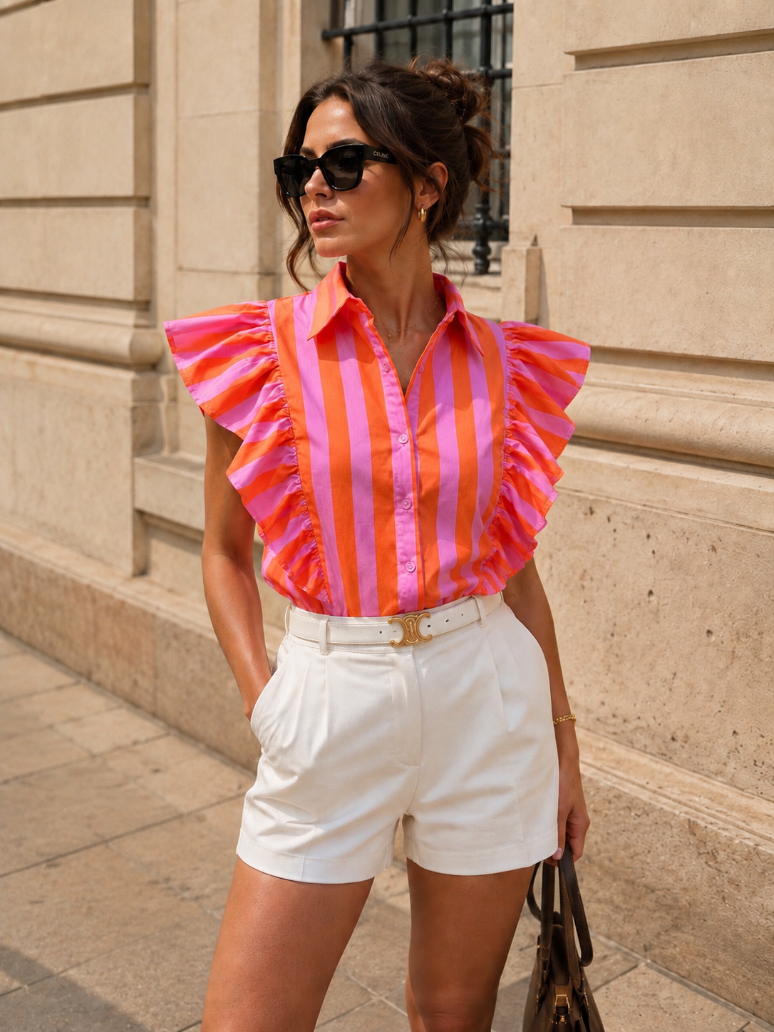 Gestreepte blouse Maris in oranje