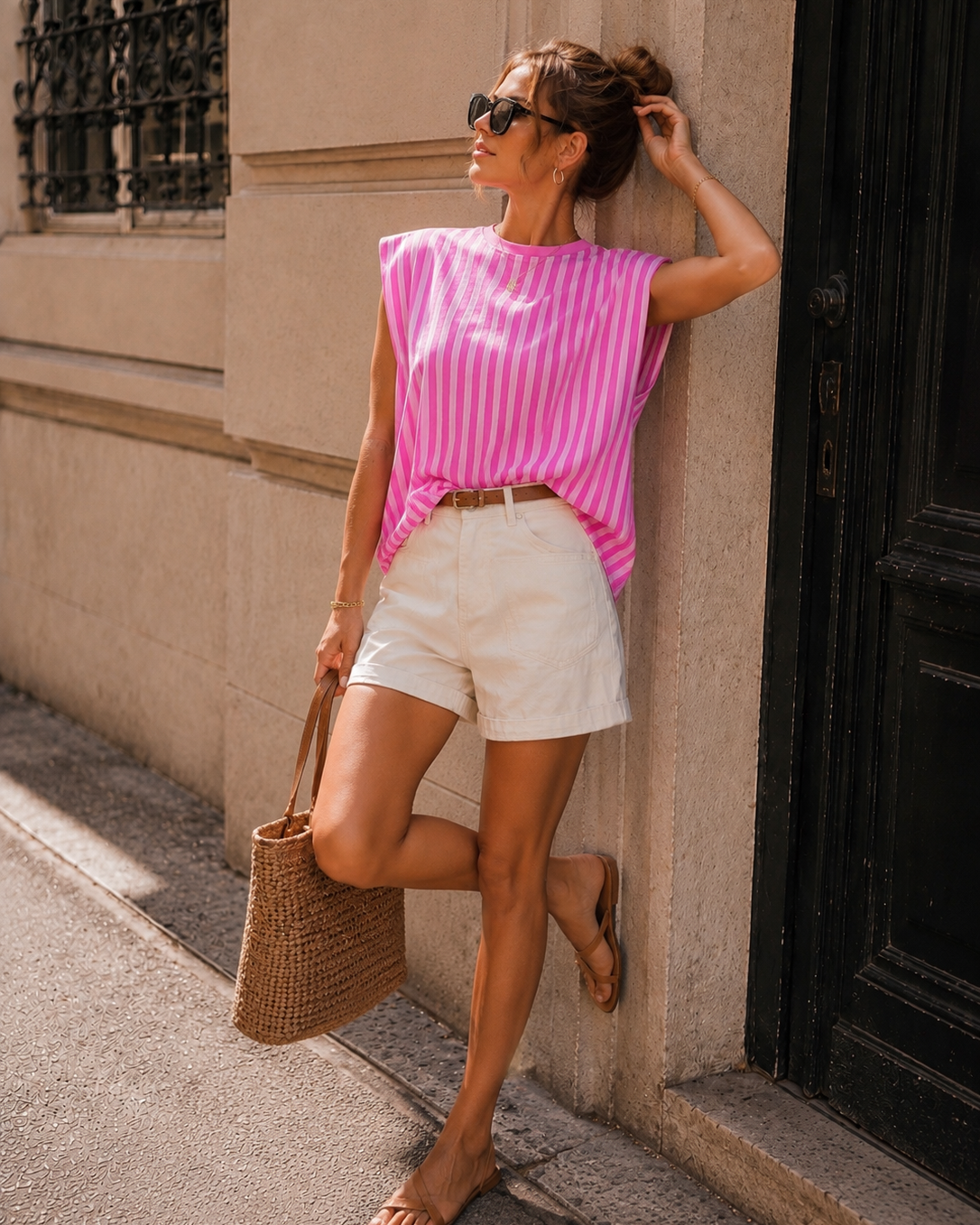 Gestreepte top Mommy in fuchsia
