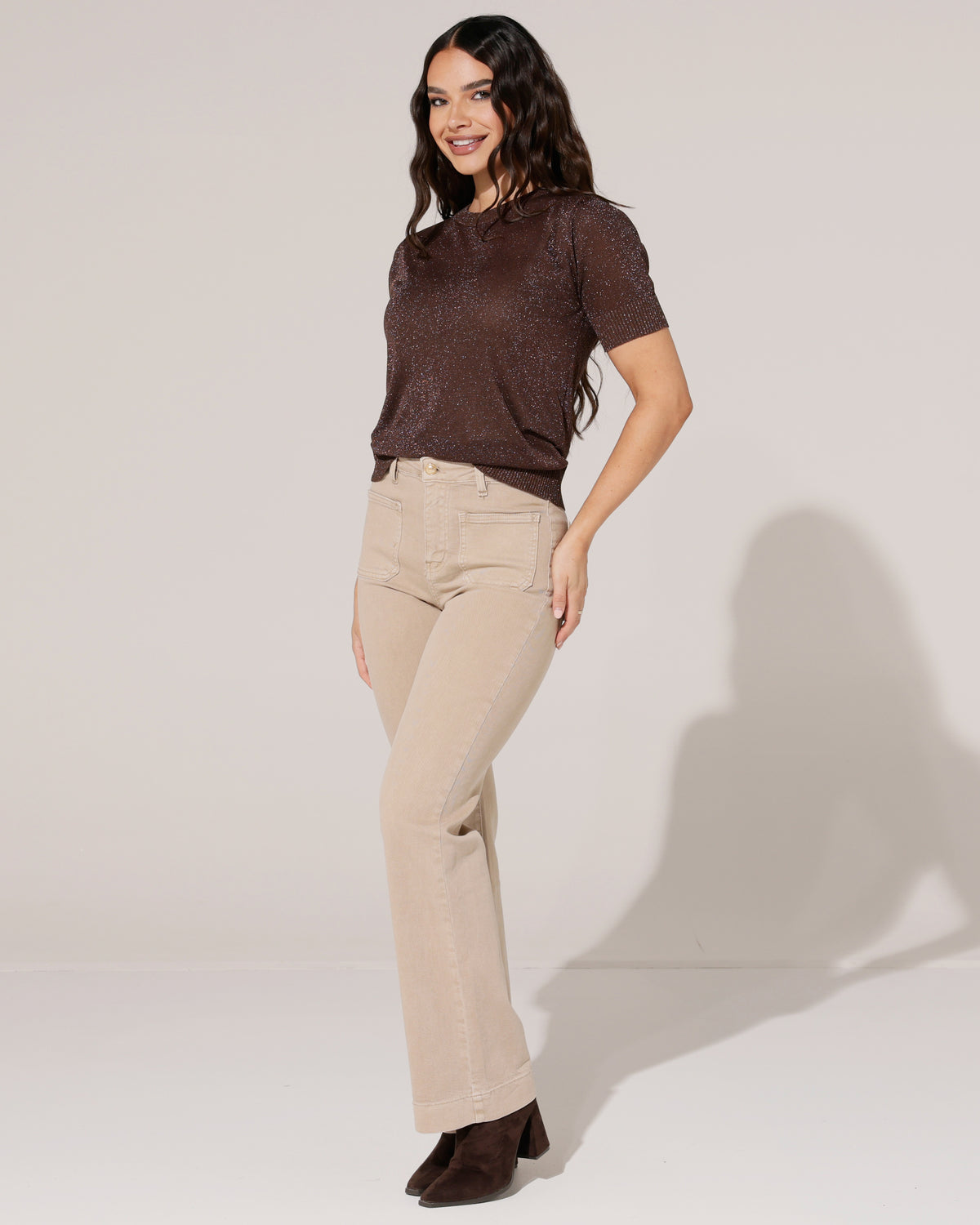 Glitter top Sarah in bruin, extra aanzicht 3