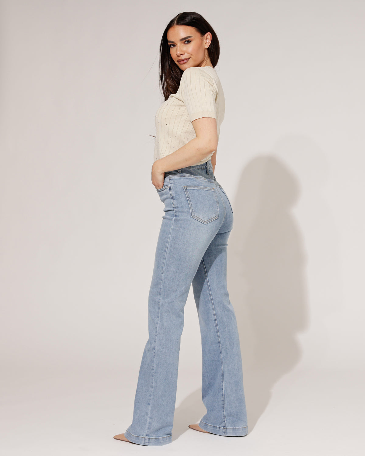 Goodies Flared jeans TALL Luce in lichtblauw, extra aanzicht 2