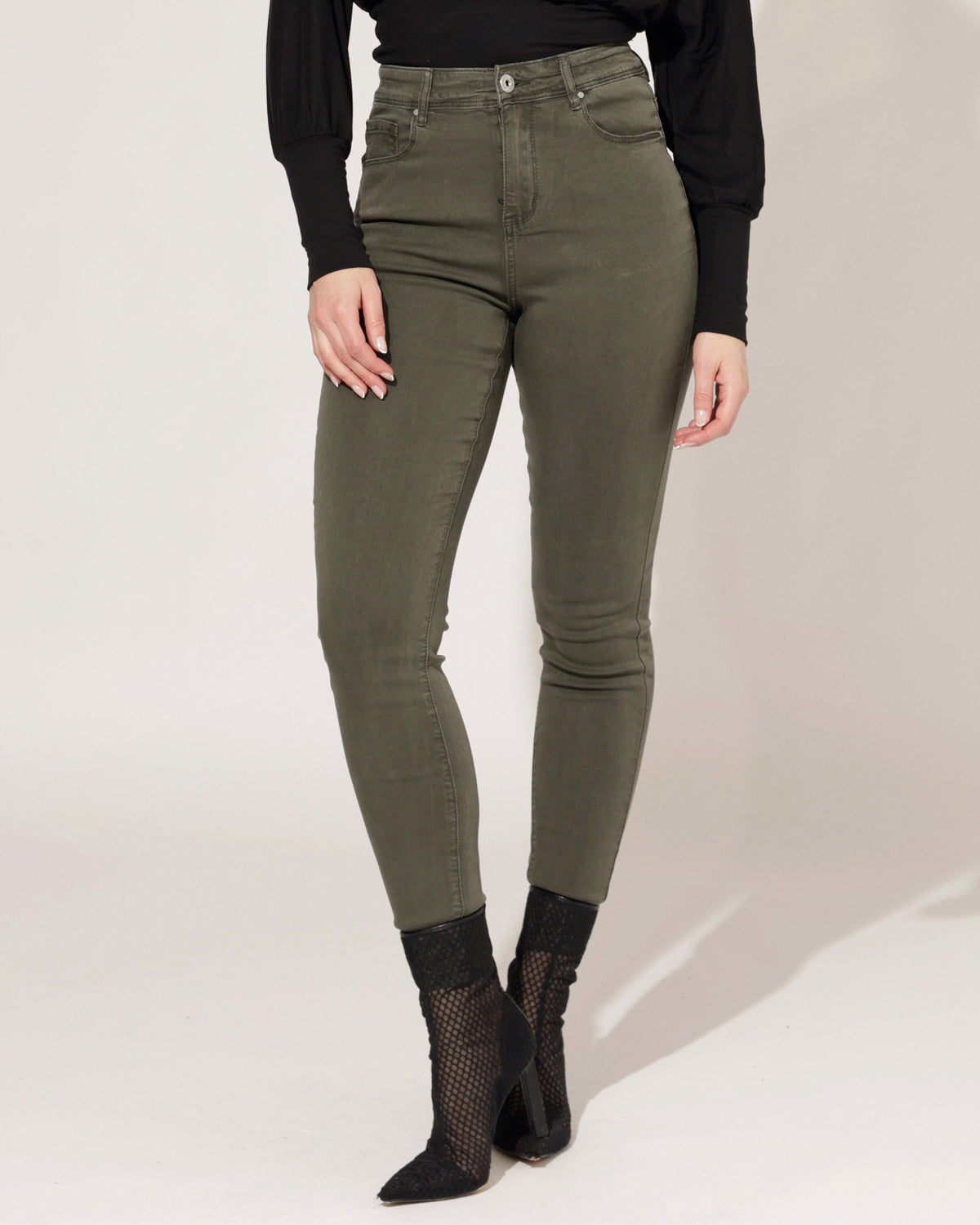 Goodies Skinny jeans Lou-4 in donkergroen