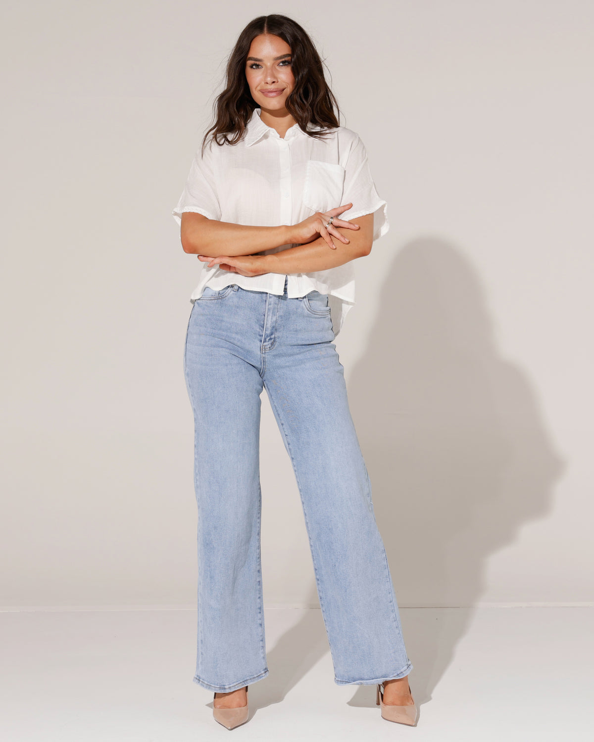 Goodies Wide leg jeans Bella in blauw, extra aanzicht 2