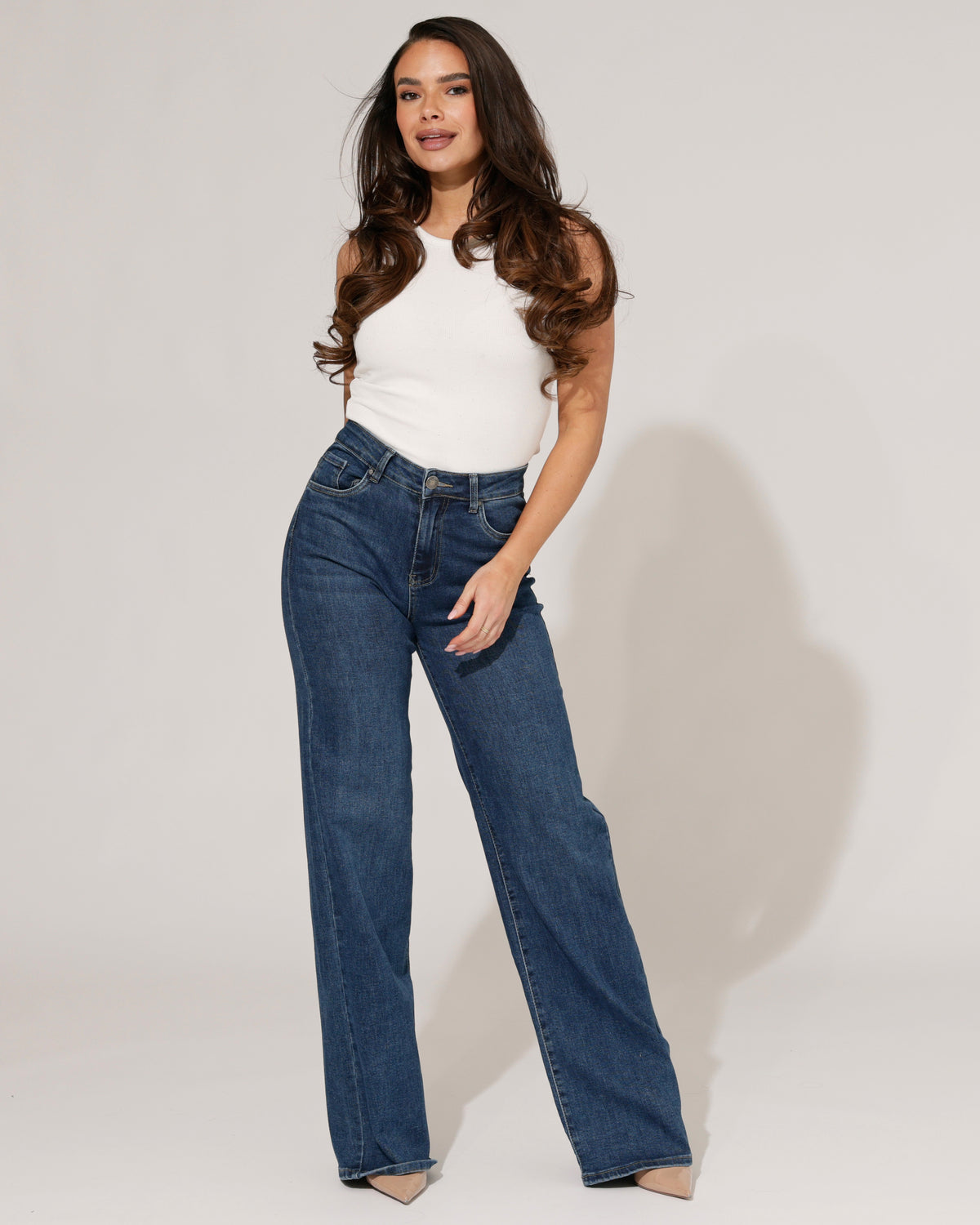 Goodies Wide leg jeans TALL Rinske in donkerblauw, extra aanzicht 2