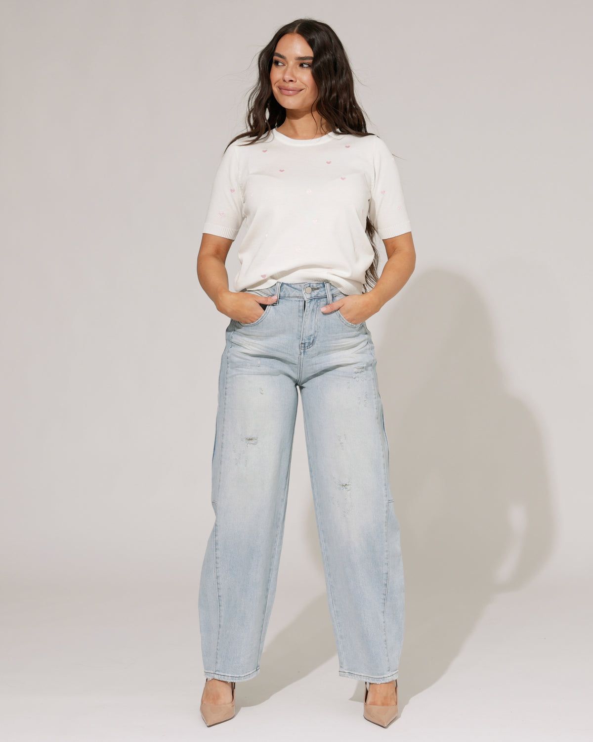 Hello Miss Barrel jeans ripped Kyra in blauw