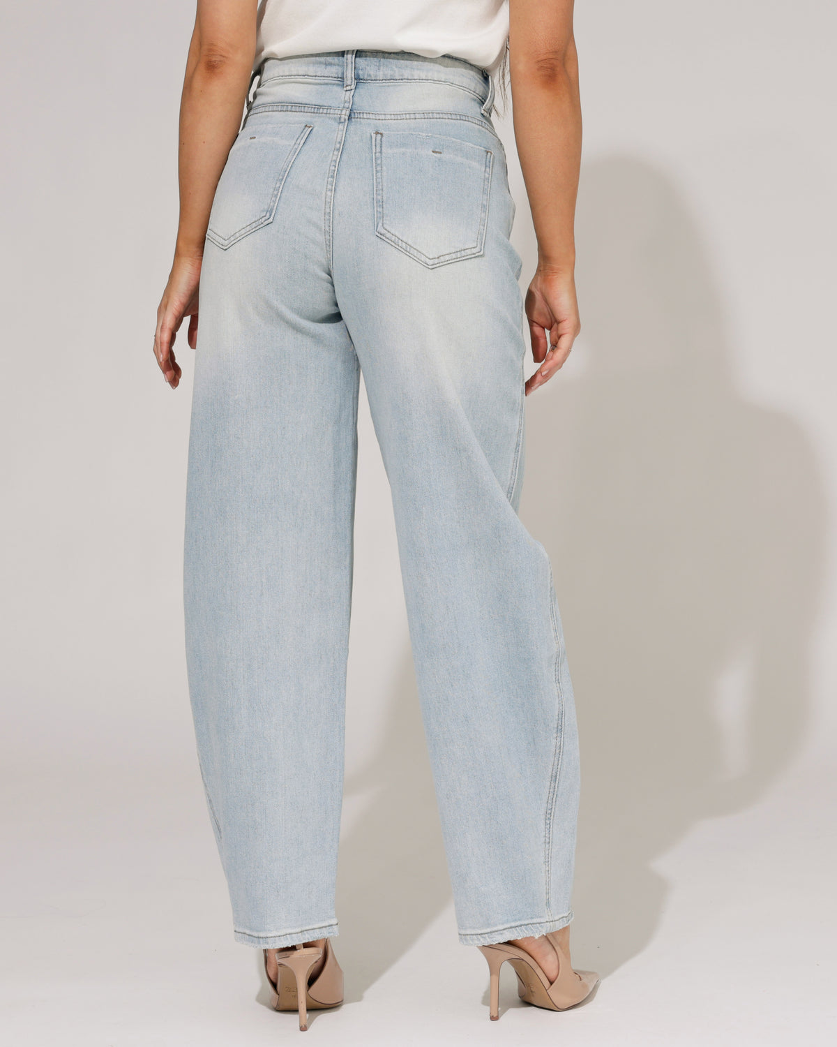 Hello Miss Barrel jeans ripped Kyra in blauw, extra aanzicht 2