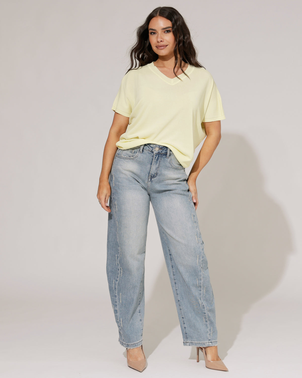Hello Miss Barrel jeans ripped Terry in blauw