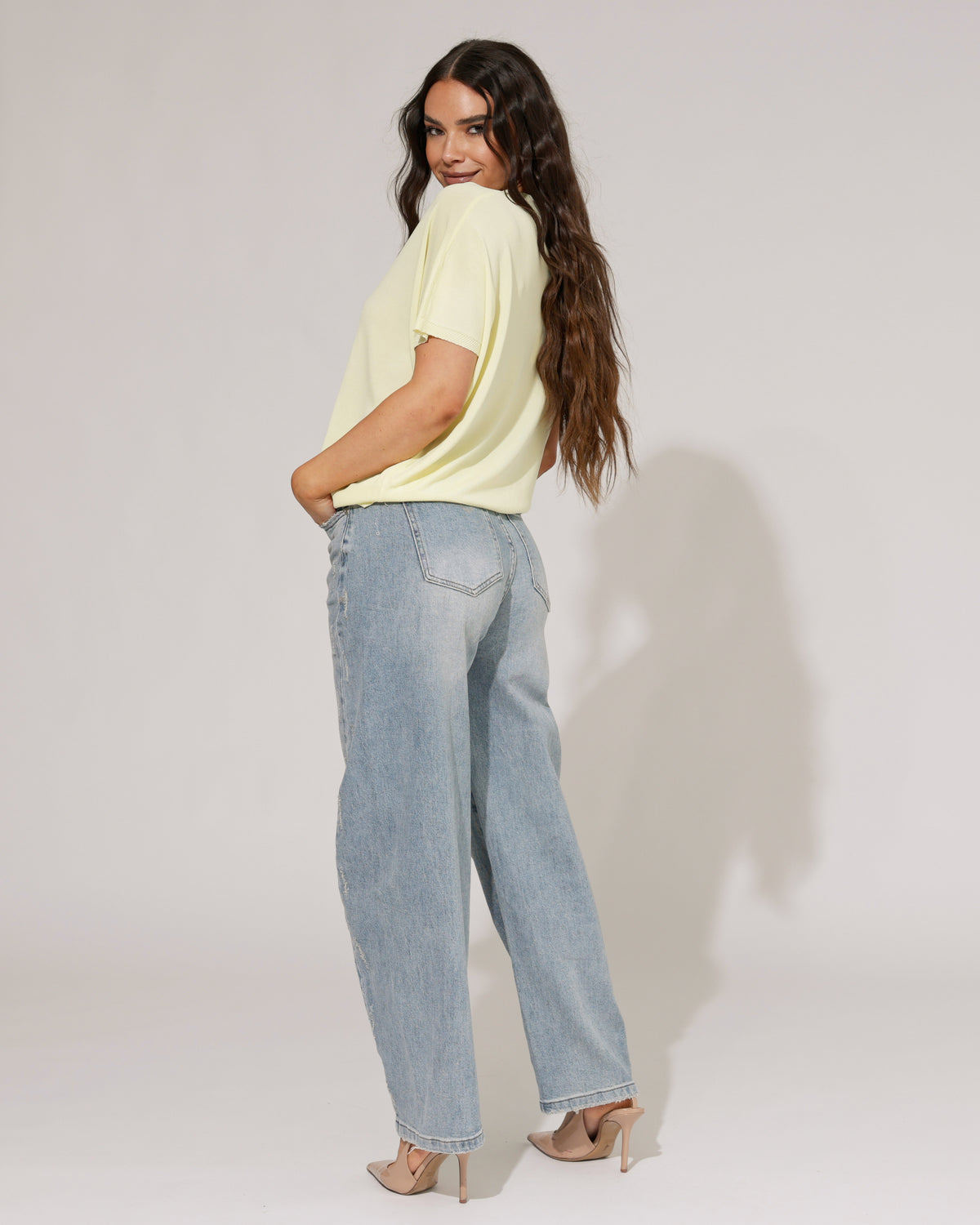 Hello Miss Barrel jeans ripped Terry in blauw, extra aanzicht 3