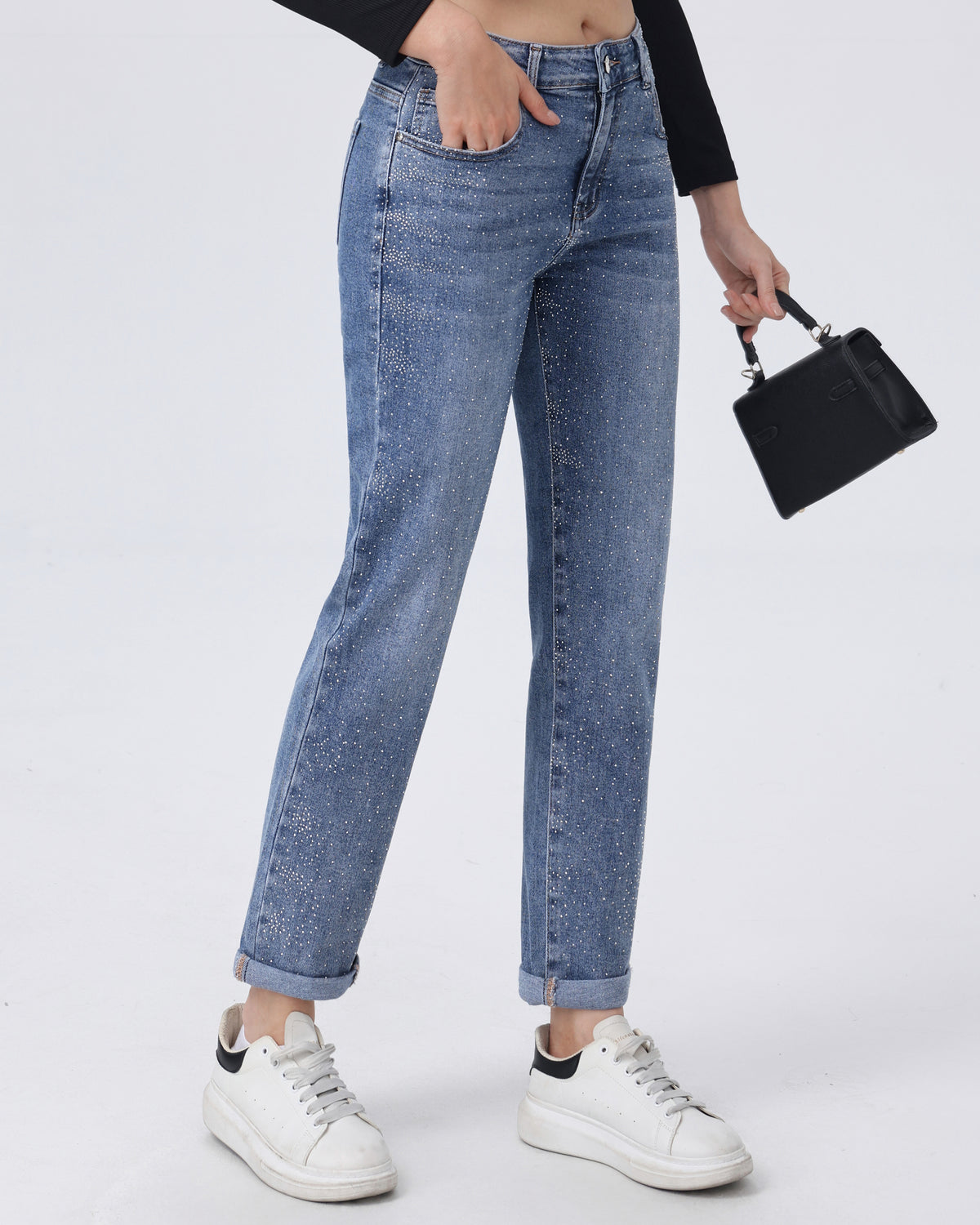Hello Miss Mom jeans met strass Eveline-2 in blauw, extra aanzicht 3