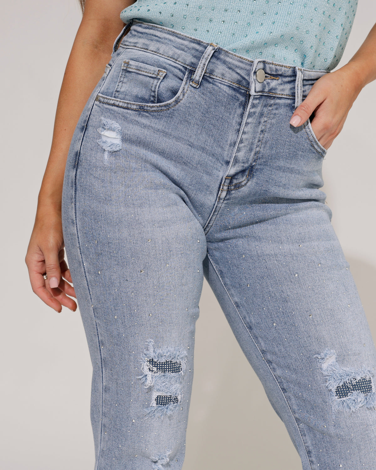 Hello Miss Mom jeans strass Senny in blauw, extra aanzicht 3