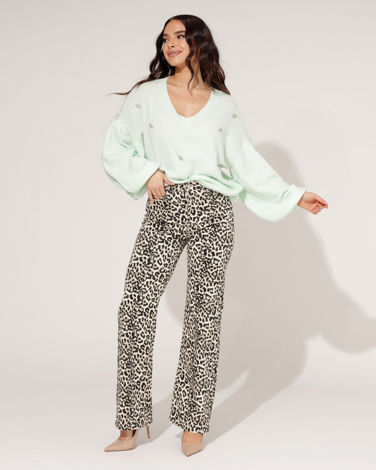 Hello Miss Wide leg jeans Ruby-2 Panter in bruin, extra aanzicht 2