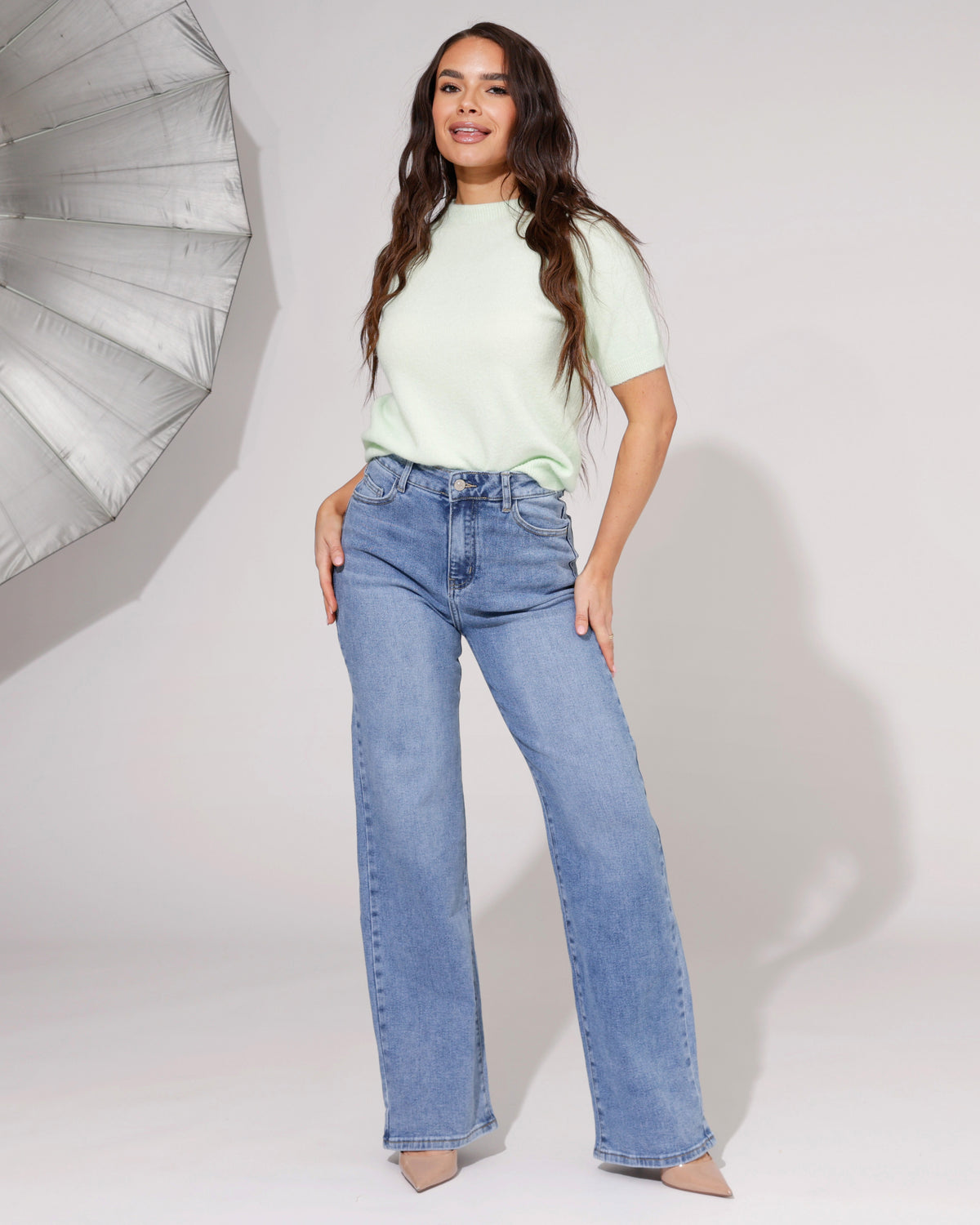 Hello Miss Wide leg jeans, Super stretch TALL Macey-5 in lichtblauw, extra aanzicht 2