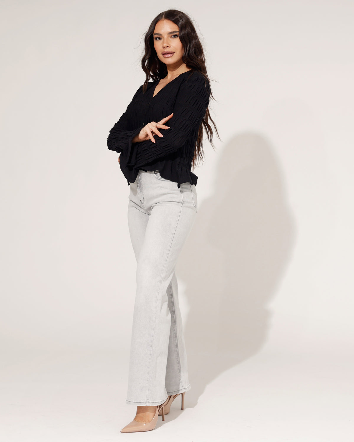 Hello Miss Wide leg jeans Tess-2 in grijs, zijaanzicht