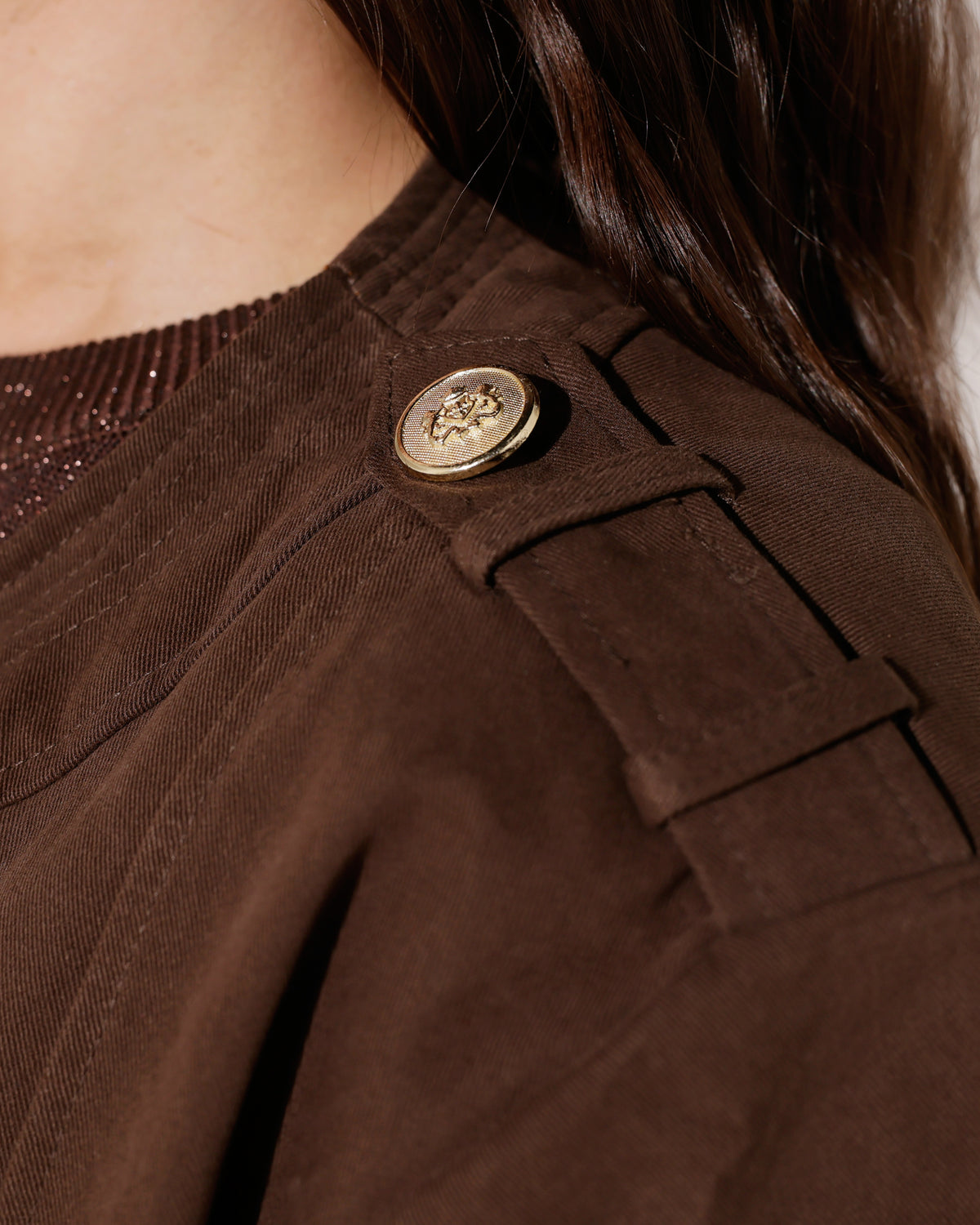 Jacket met goudkleurige knopen Edith in donkerbruin, extra aanzicht 4