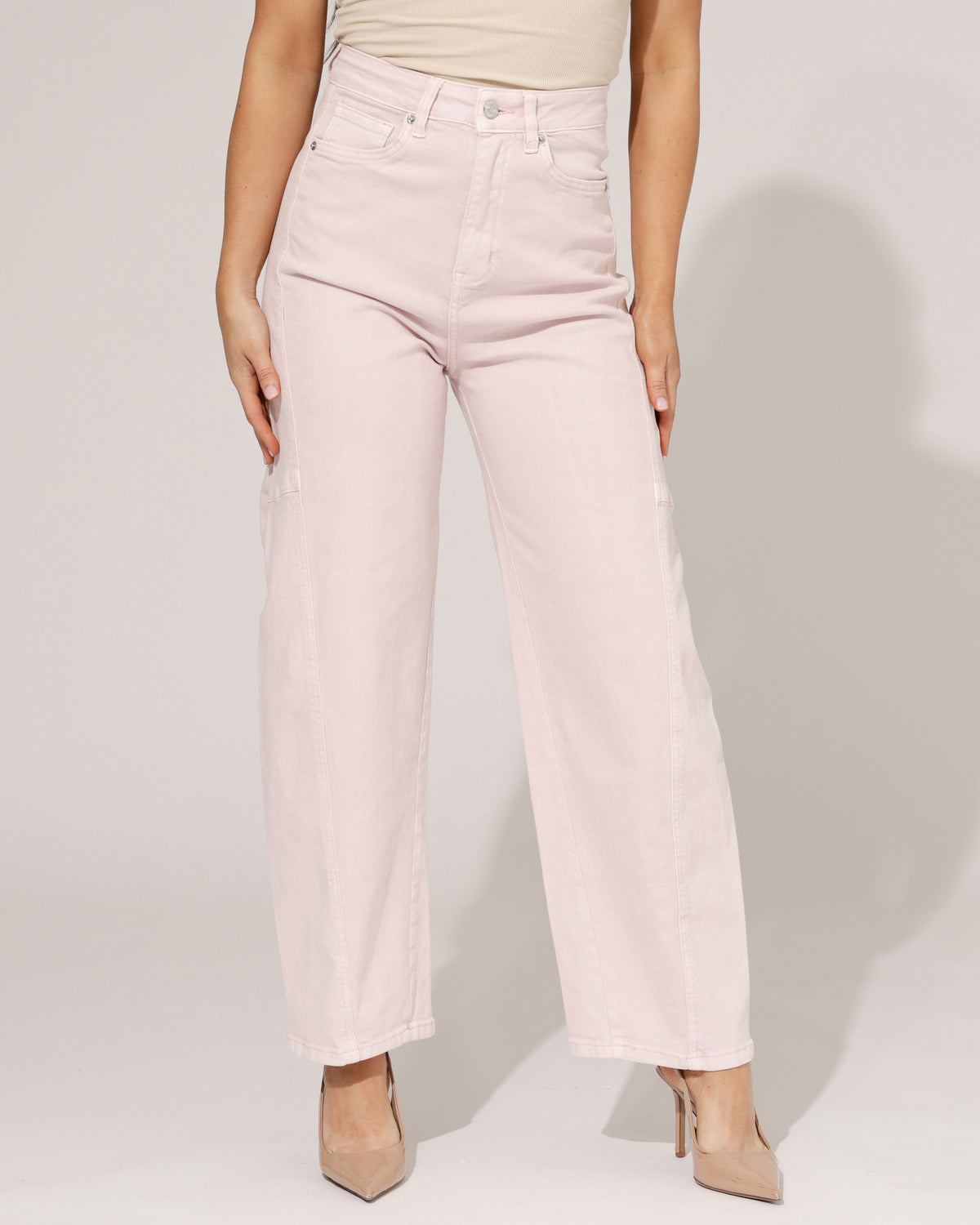 Jewelly Barrel jeans Jones-7 in lichtroze, extra aanzicht 2