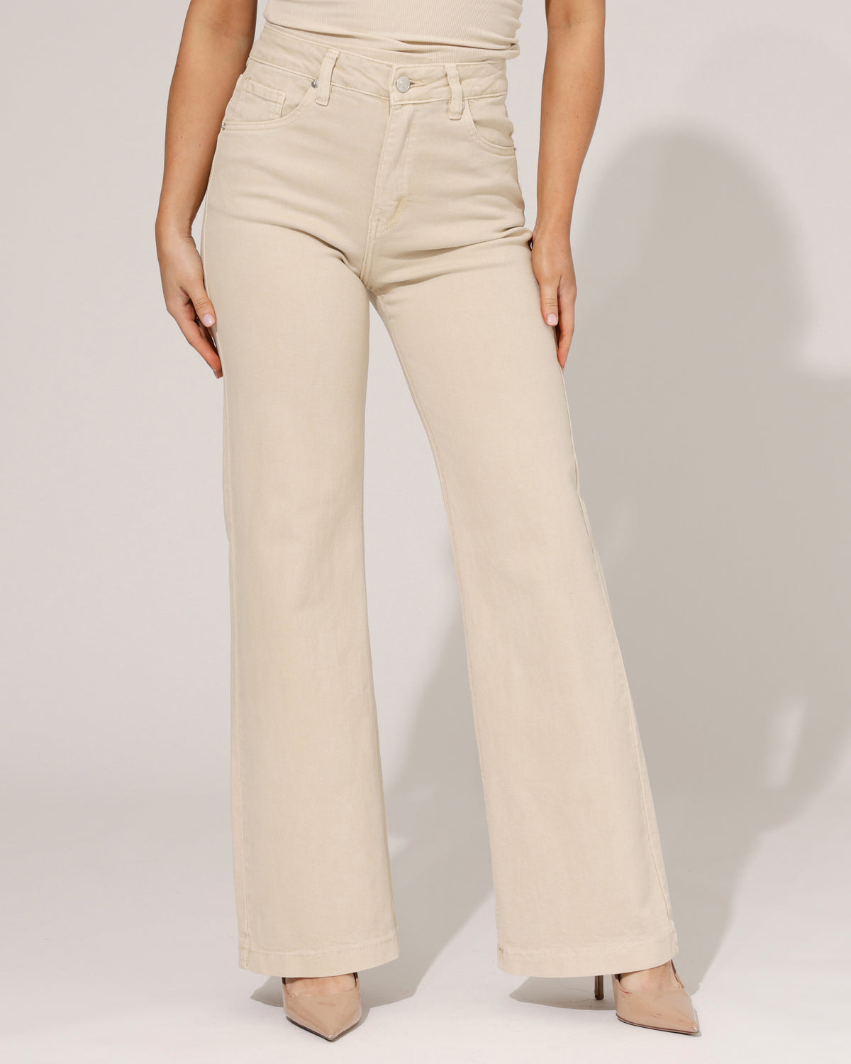 Jewelly Wide leg jeans Jonna-3 in beige