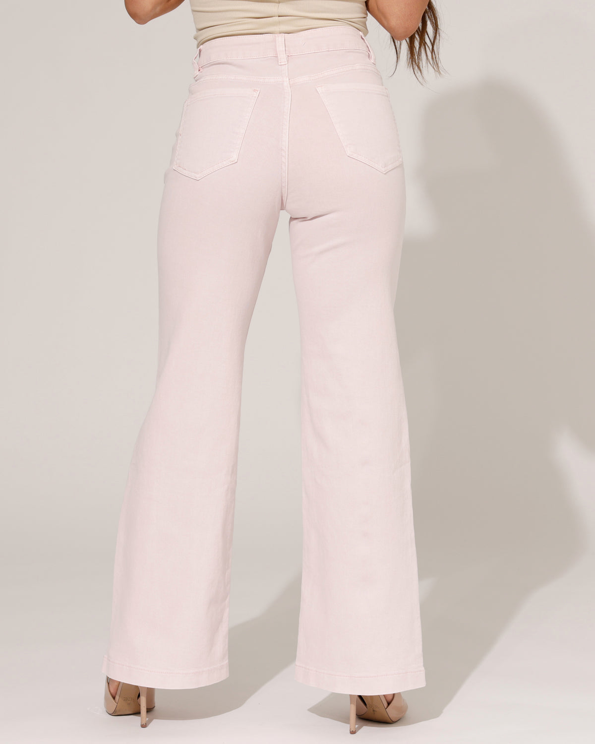 Jewelly Wide leg jeans Jonna-7 in lichtroze, extra aanzicht 3