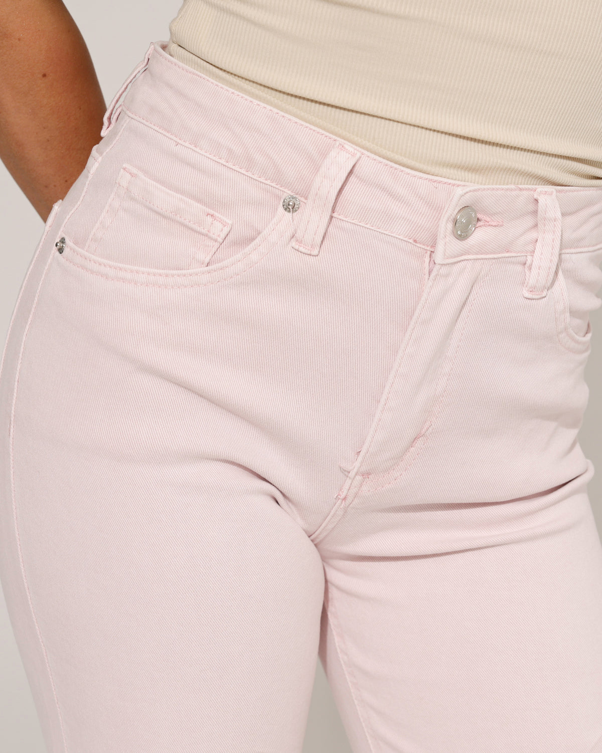 Jewelly Wide leg jeans Jonna-7 in lichtroze, extra aanzicht 5
