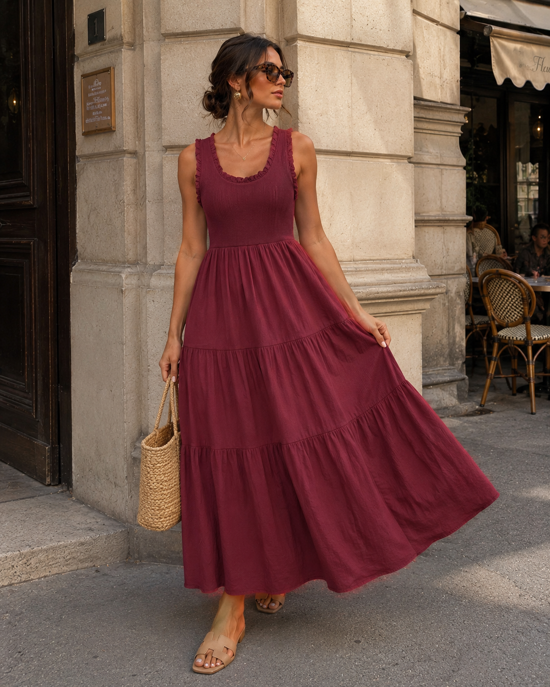 Jurk met subtiele ruche Sylvie Bordeaux