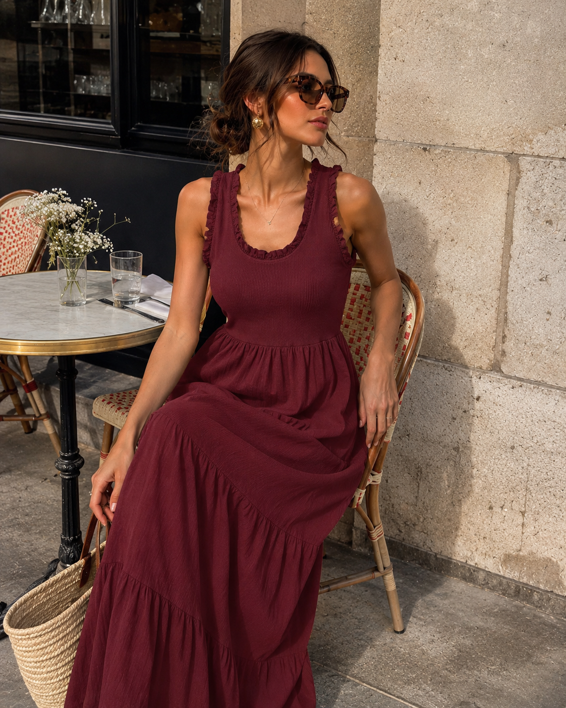 Jurk met subtiele ruche Sylvie Bordeaux