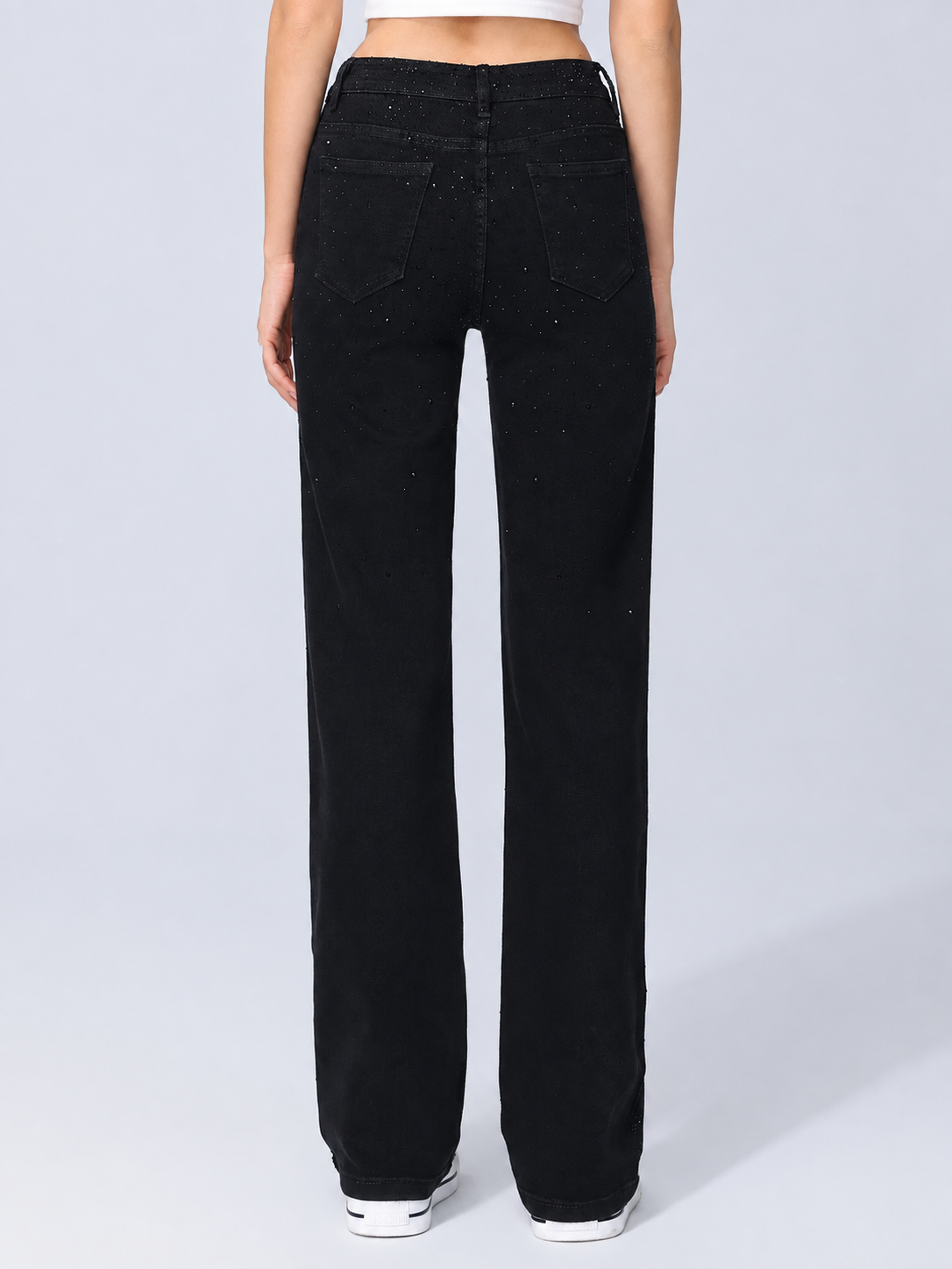 Hello Miss | Wide leg jeans met stras Kella-1 Zwart