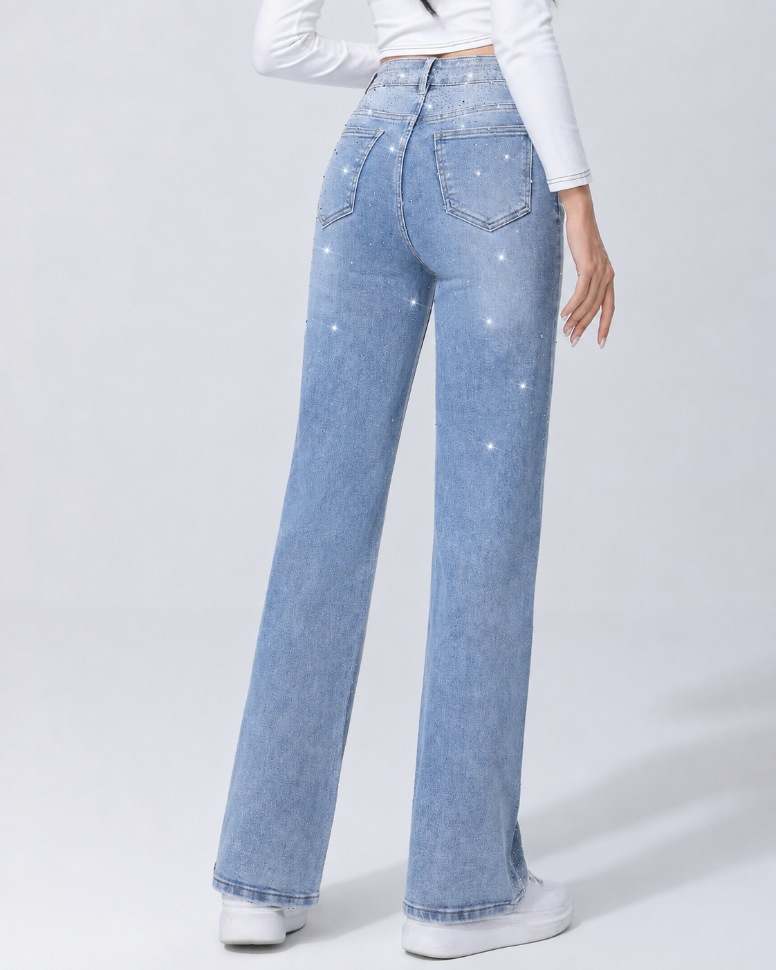 Hello Miss | Wide leg jeans met stras Kella-2 Lichtblauw