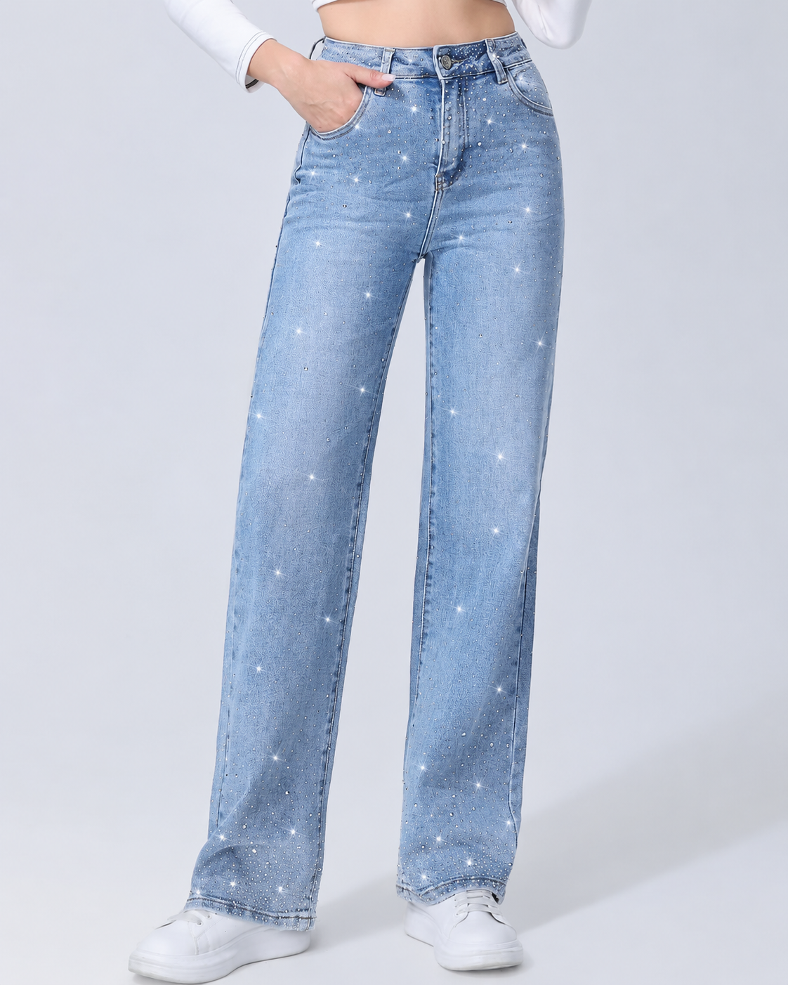 Hello Miss | Wide leg jeans met stras Kella-2 Lichtblauw