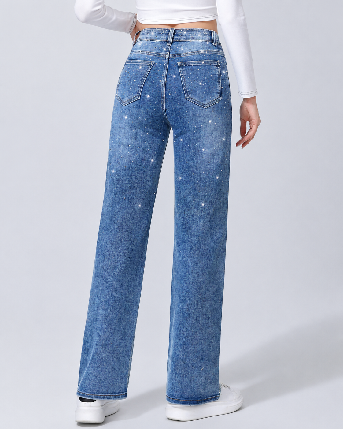 Hello Miss | Wide leg jeans met strass Kella-3 Donkerblauw